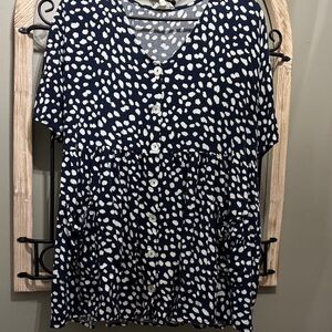 Entro Navy and White Polka Dot Women's large Top